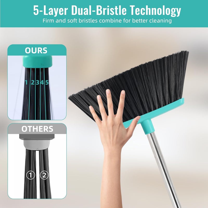 Duitwell Broom with Dustpan Combo Set, Silicone Broom Squeegee and Scrub Brush Set with Long Adjustable Handle for Indoor & Outdoor Sweeping and Scrubbing, Ideal for Pet Hair, Liquids and Dirt - Image 4